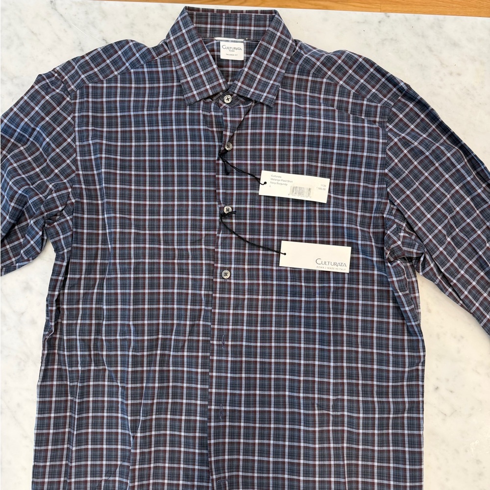 Culturata Men's Navy and White Checkered Shirt